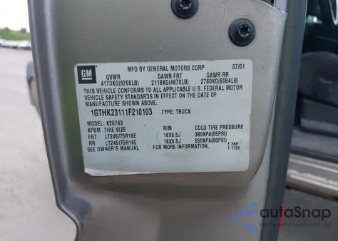 2001 GMC Sierra 2500Hd Sle from USA, damaged, VIN 1GTHK23111F210103